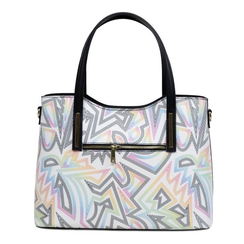 Geanta dama piele neagra/alb multicolor GF3028