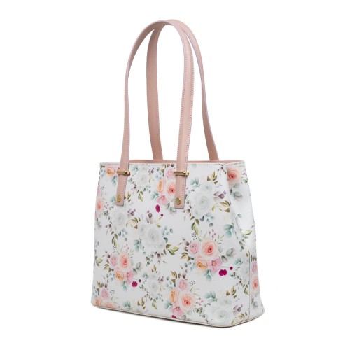 Geanta piele roz pal imprimeu floral GF3031