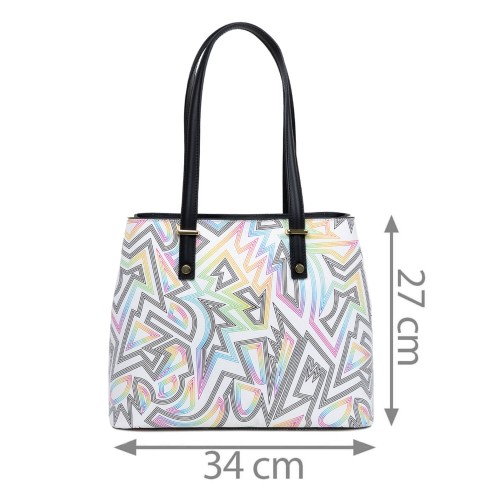 Geanta piele neagra imprimeu multicolor GF3033