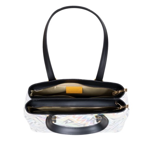 Geanta piele neagra imprimeu multicolor GF3033