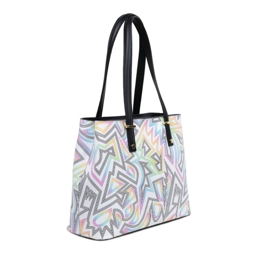 Geanta piele neagra imprimeu multicolor GF3033