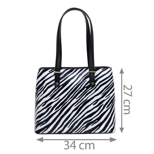 Geanta piele negru/alb cu imprimeu GF3035