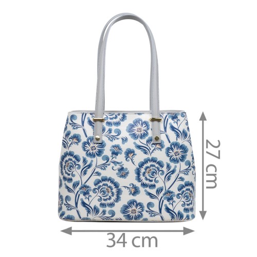 Geanta piele gri deschis imprimeu floral GF3037