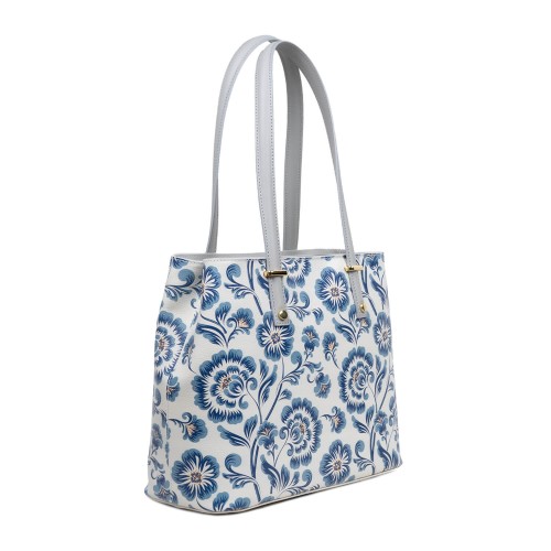 Geanta piele gri deschis imprimeu floral GF3037
