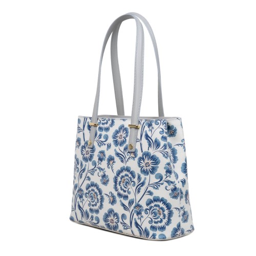 Geanta piele gri deschis imprimeu floral GF3037