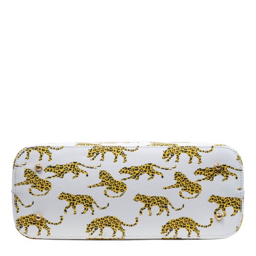Geanta piele alba imprimeu animal print GF3039