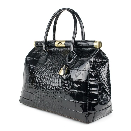 Geanta piele neagra lacuita GF306