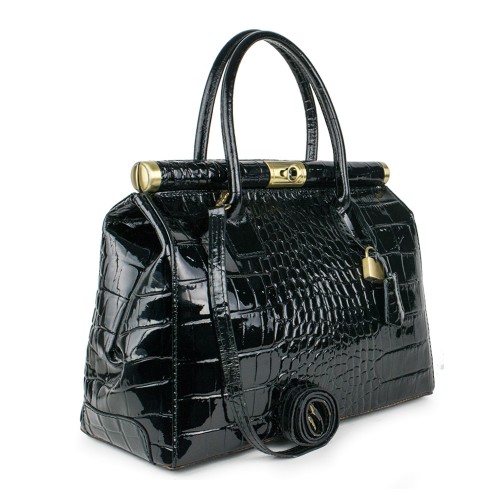Geanta piele neagra lacuita GF306