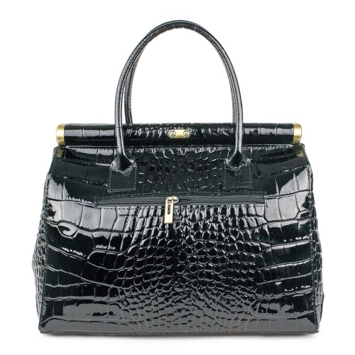 Geanta piele neagra lacuita GF306