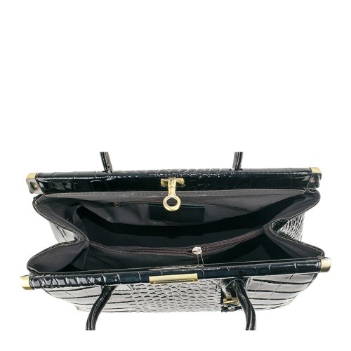 Geanta piele neagra lacuita GF306
