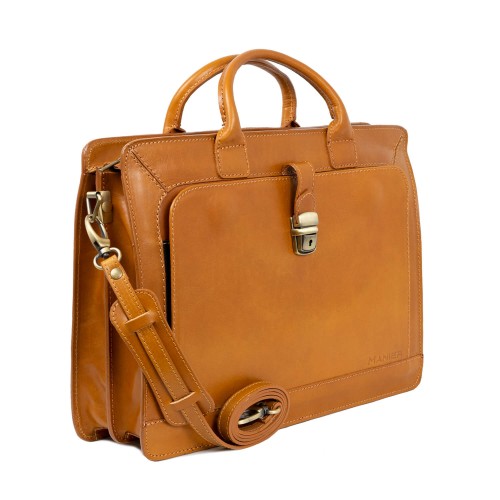 Geanta piele maro camel tip servieta GF308