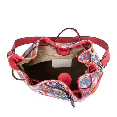 Geanta piele roz imprimeu floral GF3093