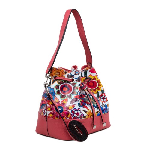 Geanta piele roz imprimeu floral GF3093