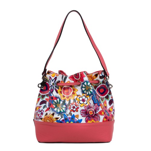 Geanta piele roz imprimeu floral GF3093