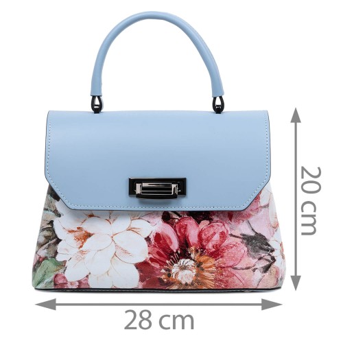Geanta piele albastru deschis imprimeu floral GF3095