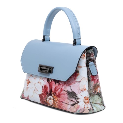 Geanta piele albastru deschis imprimeu floral GF3095