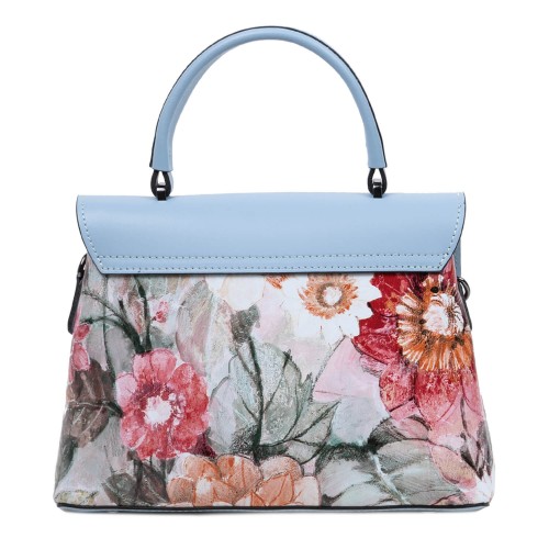 Geanta piele albastru deschis imprimeu floral GF3095