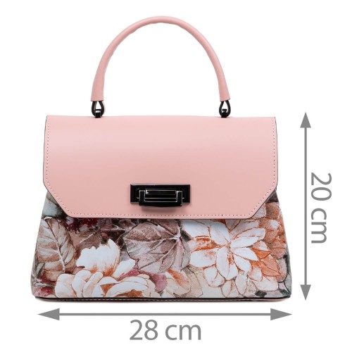 Geanta piele roz prafuit imprimeu floral GF3096