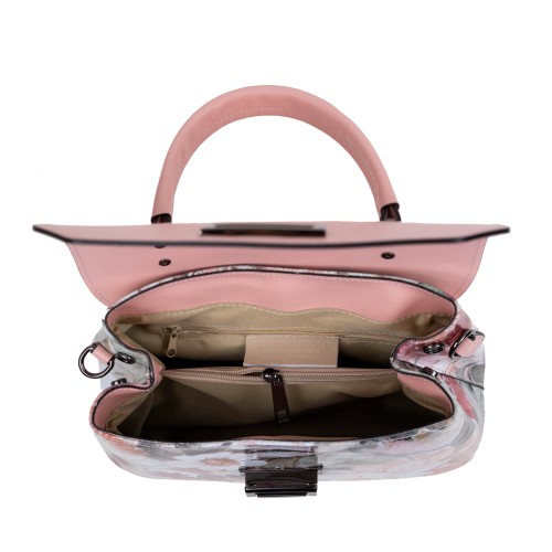 Geanta piele roz prafuit imprimeu floral GF3096