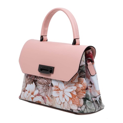 Geanta piele roz prafuit imprimeu floral GF3096