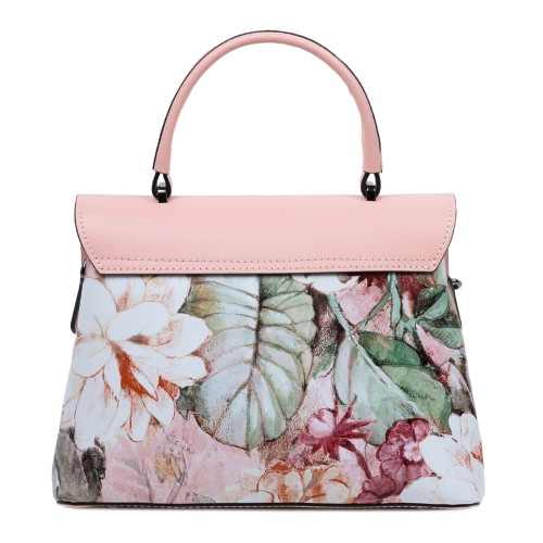 Geanta piele roz prafuit imprimeu floral GF3096