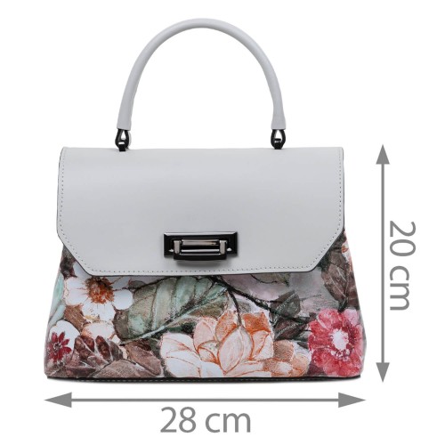 Geanta piele gri deschis imprimeu floral GF3097