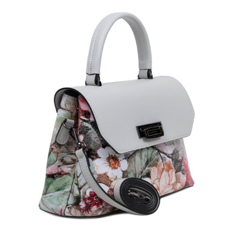 Geanta piele gri deschis imprimeu floral GF3097