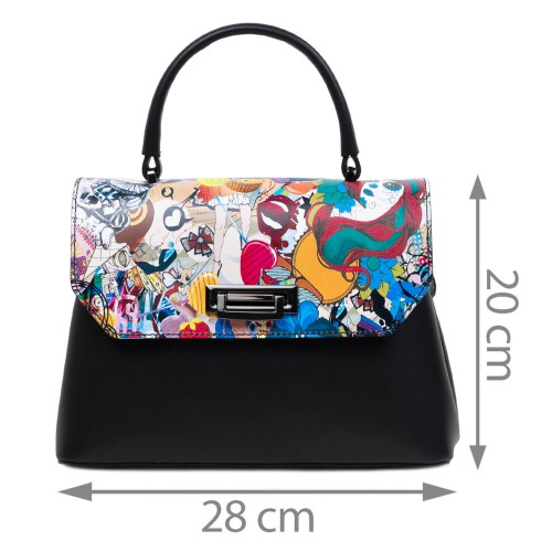 Geanta piele neagra imprimeu multicolor GF3098