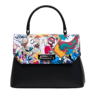 Geanta piele neagra imprimeu multicolor GF3098