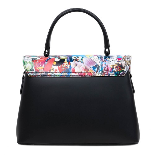 Geanta piele neagra imprimeu multicolor GF3098