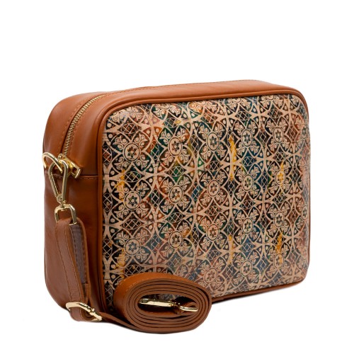 Geanta dama piele maro deschis cu imprimeu paisley GF3157