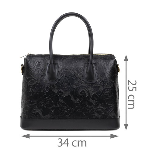 Geanta piele neagra cu imprimeu GF3166