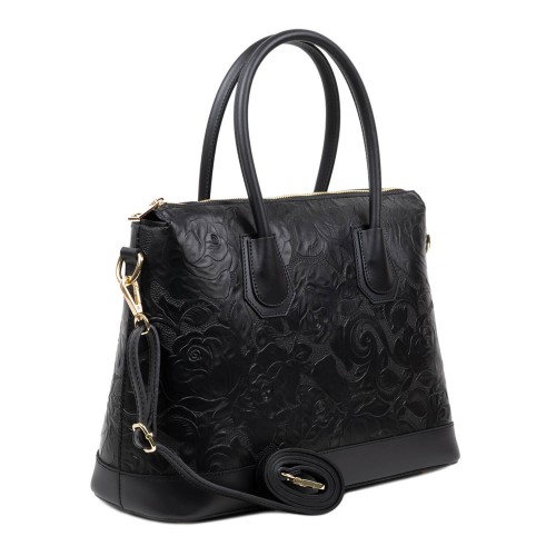 Geanta piele neagra cu imprimeu GF3166