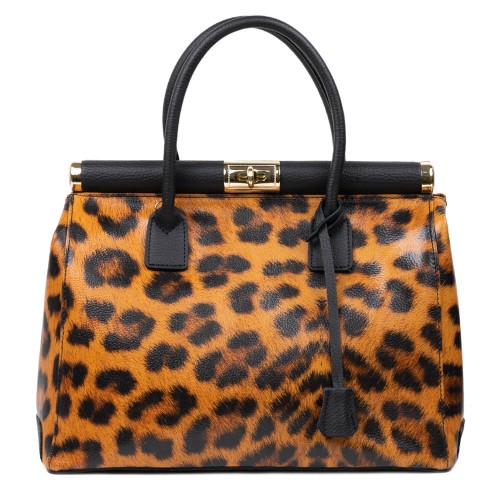 Geanta piele neagra imprimeu animal print GF3169