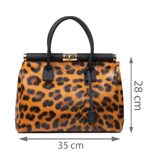 Geanta piele neagra imprimeu animal print GF3169