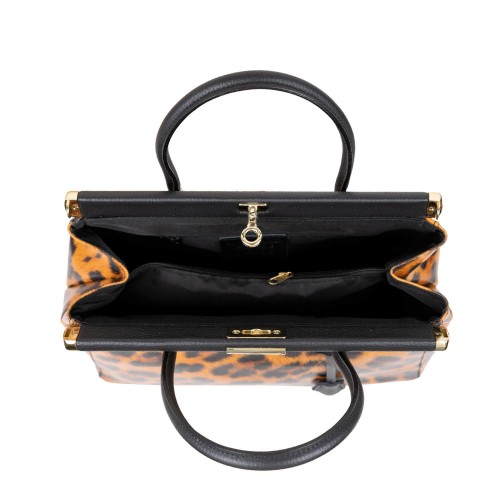 Geanta piele neagra imprimeu animal print GF3169