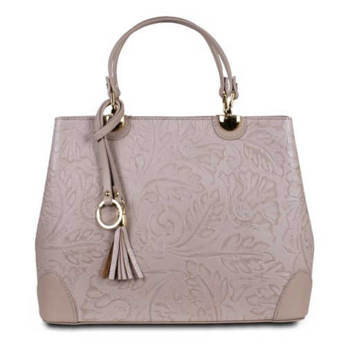 Geanta piele taupe deschis cu imprimeu GF3398