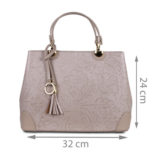 Geanta piele taupe deschis cu imprimeu GF3398
