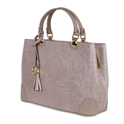 Geanta piele taupe deschis cu imprimeu GF3398