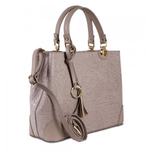 Geanta piele taupe deschis cu imprimeu GF3398