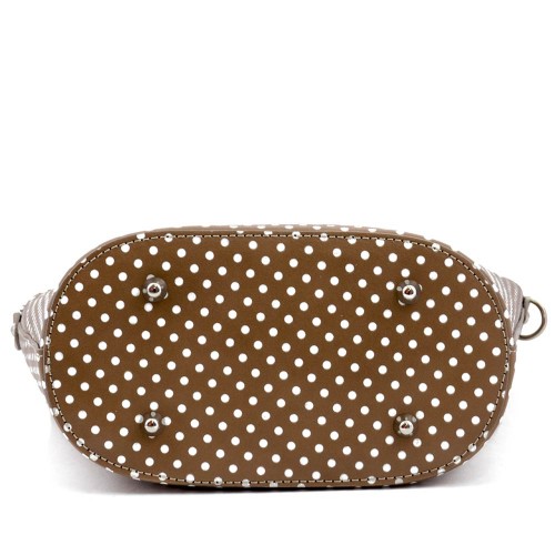 Geanta piele cafenie cu buline albe GF377