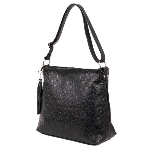 Geanta piele neagra cu imprimeu GF390
