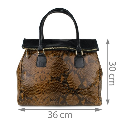 Geanta piele maro/ negru cu imprimeu GF407