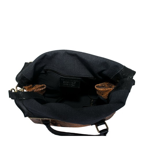 Geanta piele maro/ negru cu imprimeu GF407
