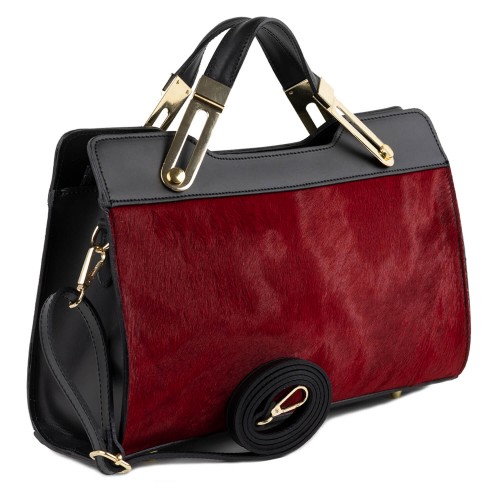 Geanta piele negru cu marsala GF408