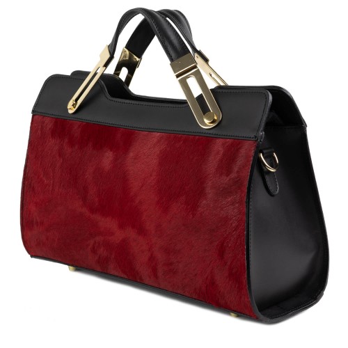 Geanta piele negru cu marsala GF408