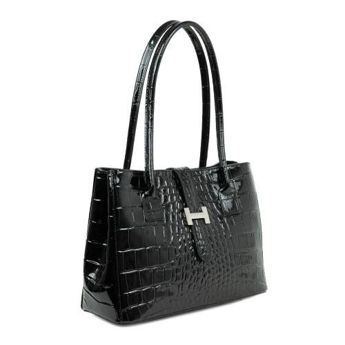 Geanta piele lacuita neagra GF427