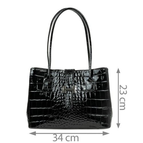 Geanta piele lacuita neagra GF427
