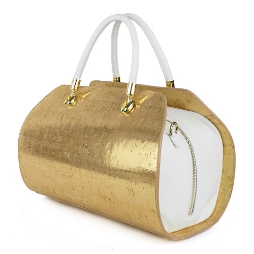 Geanta piele auriu/ alb GF436