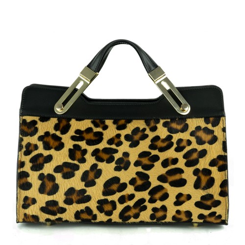 Geanta piele neagra cu imprimeu leopard GF464